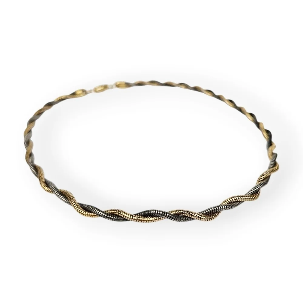 Vintage Double Snake Chain Necklace Gold Dark Silver Two Tone Unisex 17